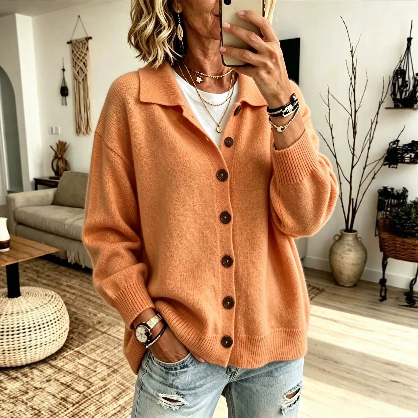Cardigan tricoté avec boutons Et des vêtements de dessus pour femmes Lapel