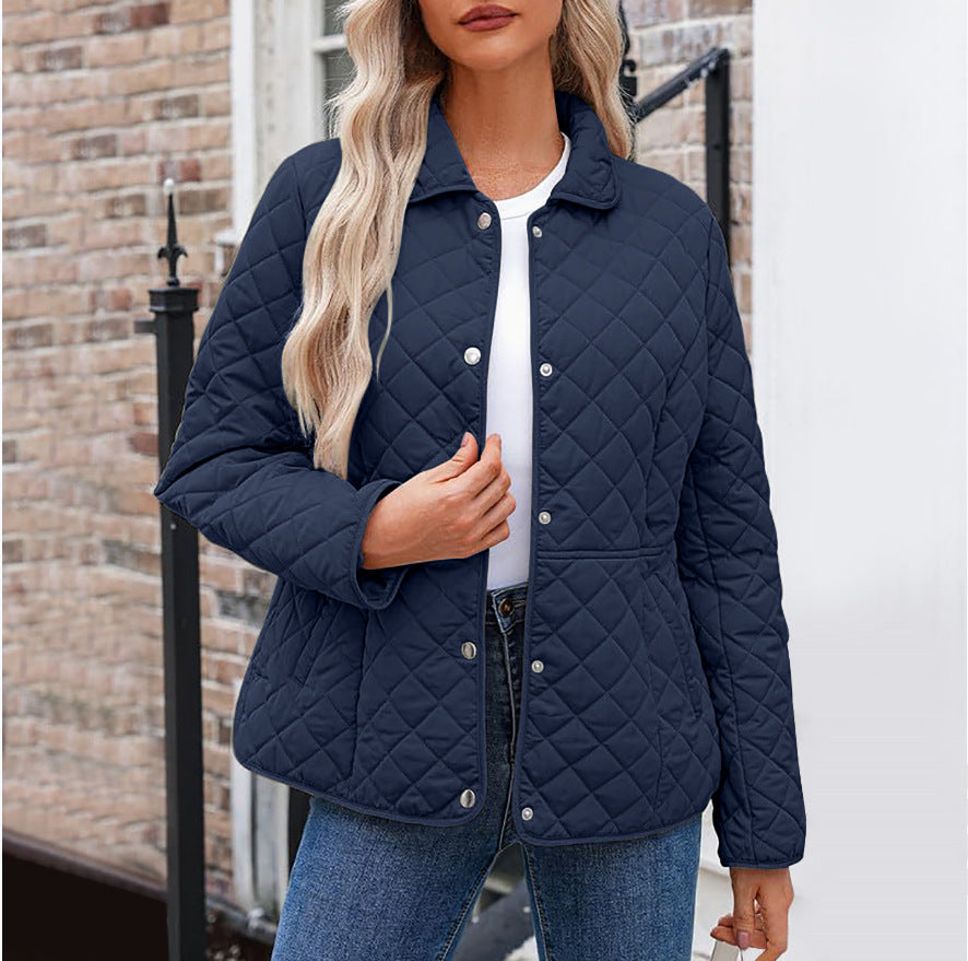 Women's Solid Color Lapel Quilted Jacket