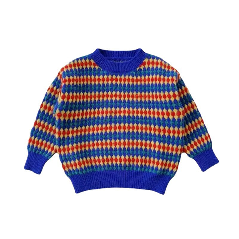 Rainbow Stripes Baby Round Cou Pullover Sweater