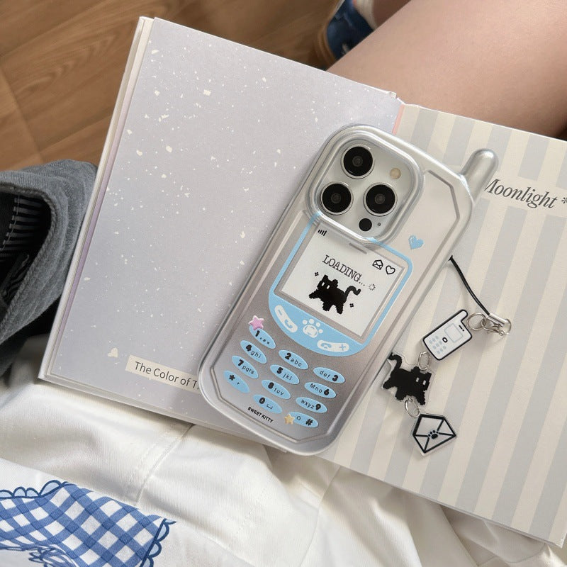 Étui de téléphone de chat noir en argent plaqué Walkie-Talkie