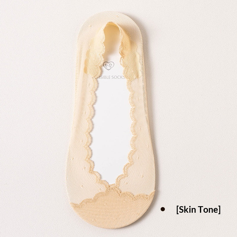 Femmes Dentelle Invisible chaussons sans spectacle avec silicone antidérapant