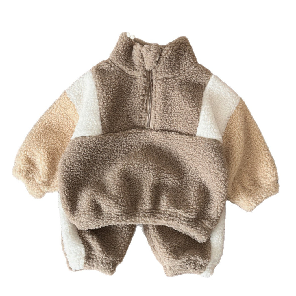 Baby and Toddler Lambswool Stand Collar Demi-Zip Ensemble à deux pièces