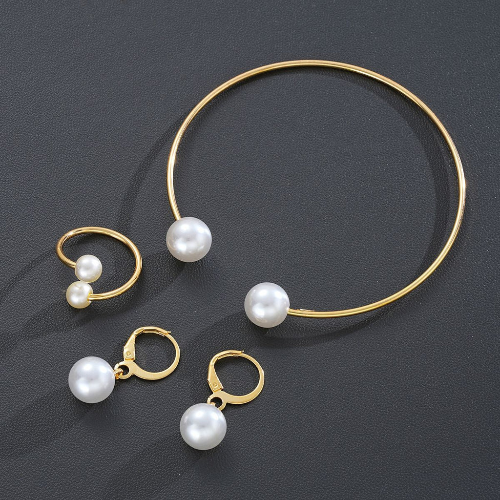 Boucles d'oreilles ouvertes Pearl Bracelet Bague Ensemble de bijoux