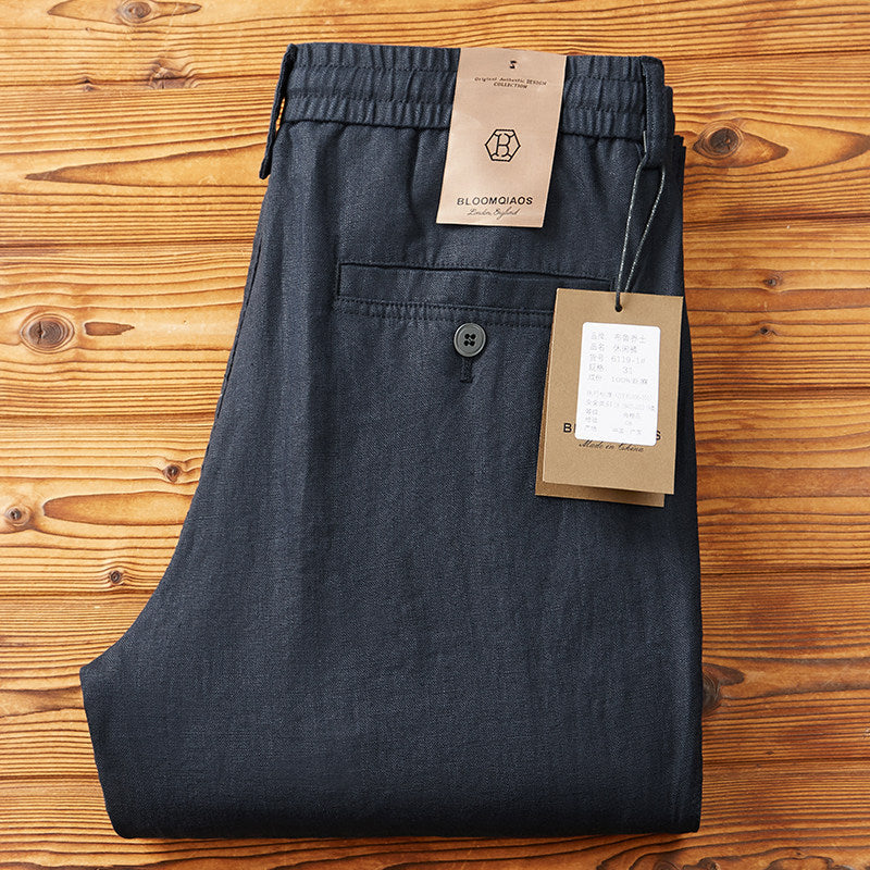 Pantalons à cordons élastiques en lin pour hommes