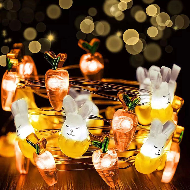 Lapin Carotte Chick et Oeuf de Pâques Lampes de fil de cuivre alimentées par batterie pour la décoration de Pâques