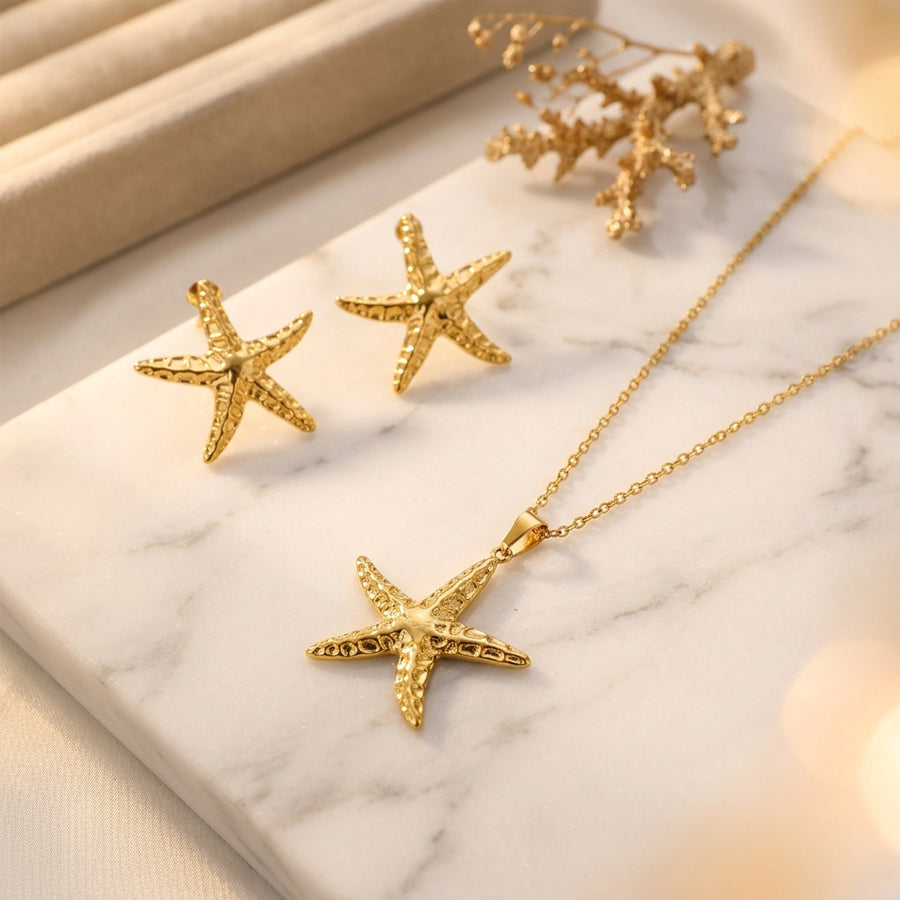 Été Ocean Starfish Bijoux Set chaîne de câble couleur or Collier correspondant Starfish Stud Ea
