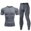 Hommes 2Pcs Fluorescent Green Compression Set Quick Dry Short Sleeve Tight chemise longue legging