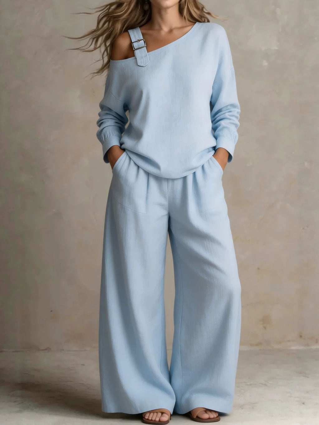 Amazon Independent Site Hot-Selling Femmes Casual Loose Mode One-Sholder Lin Blend