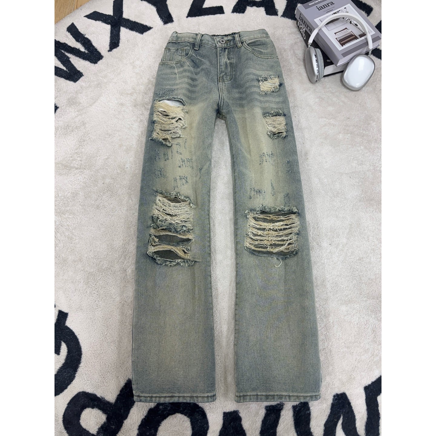 Jeans escamotés à large jambe pour hommes