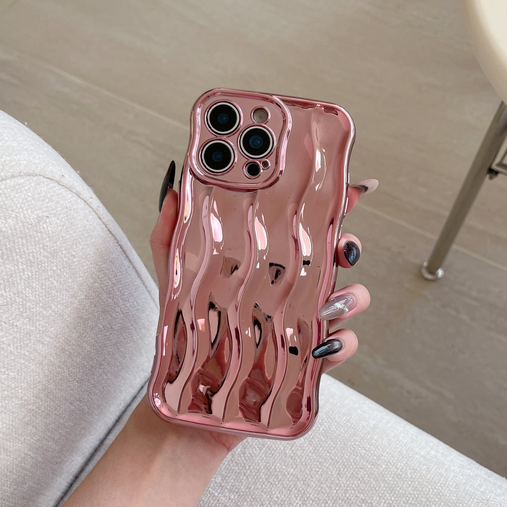 Applicable Electroplating 3-dimensional Wave Stripe Phone Case Protection anti-goutte