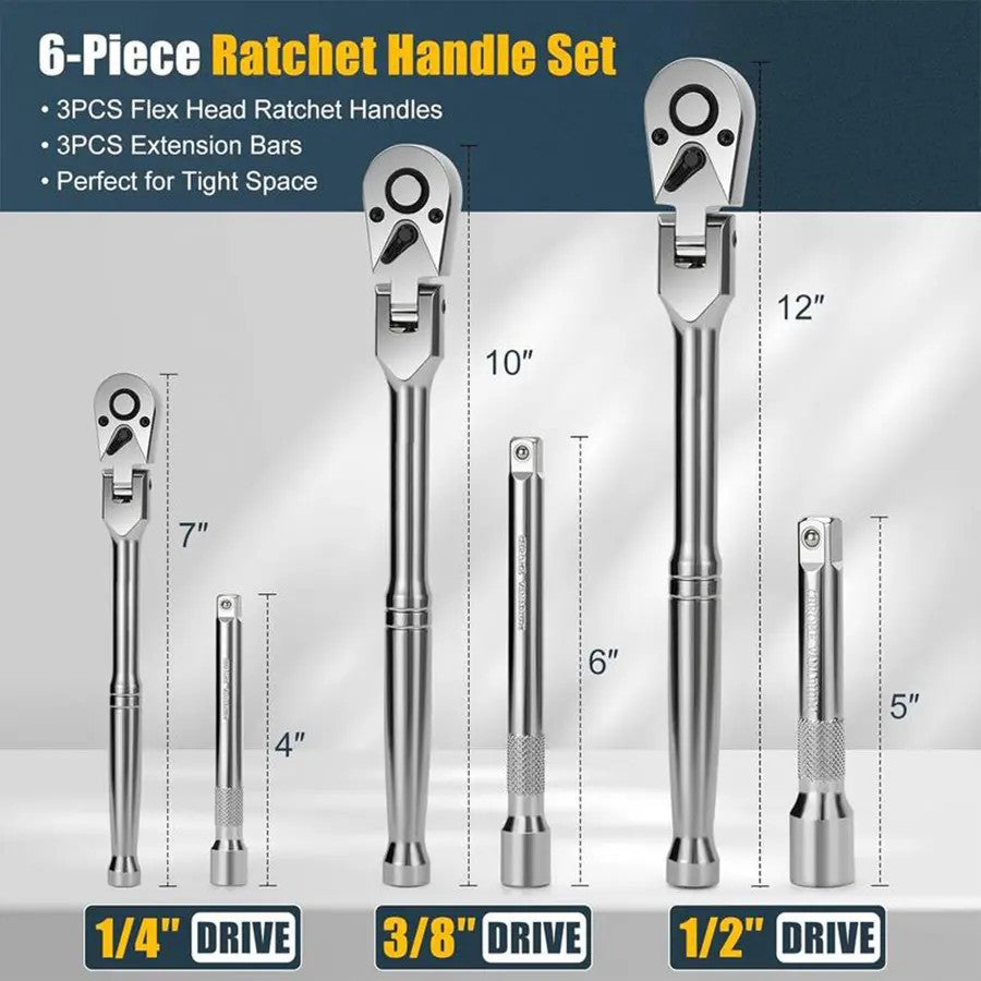 6Pcs Flex tête pivotante Cliquet ensemble de clé Multi Drive