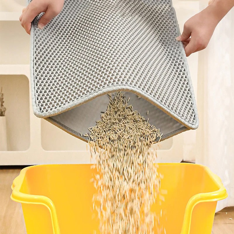 Grand tapis de litière double couche pour chat Non-dépliant pour chat Boîte à litière