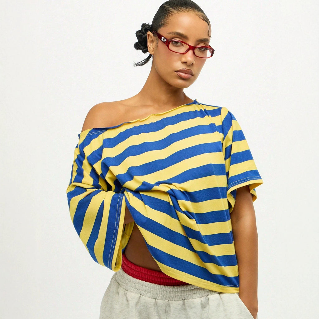 Haut à manches courtes de style américain Retro rayé