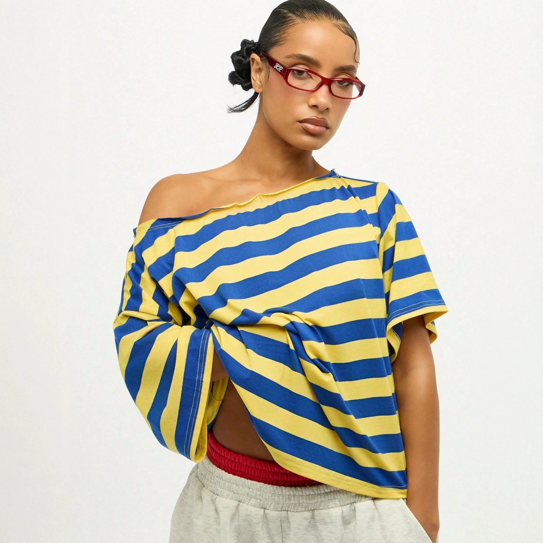 Haut à manches courtes de style américain Retro rayé
