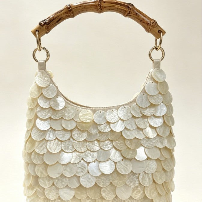 Sac à main à paillettes métalliques en bambou pour femmes