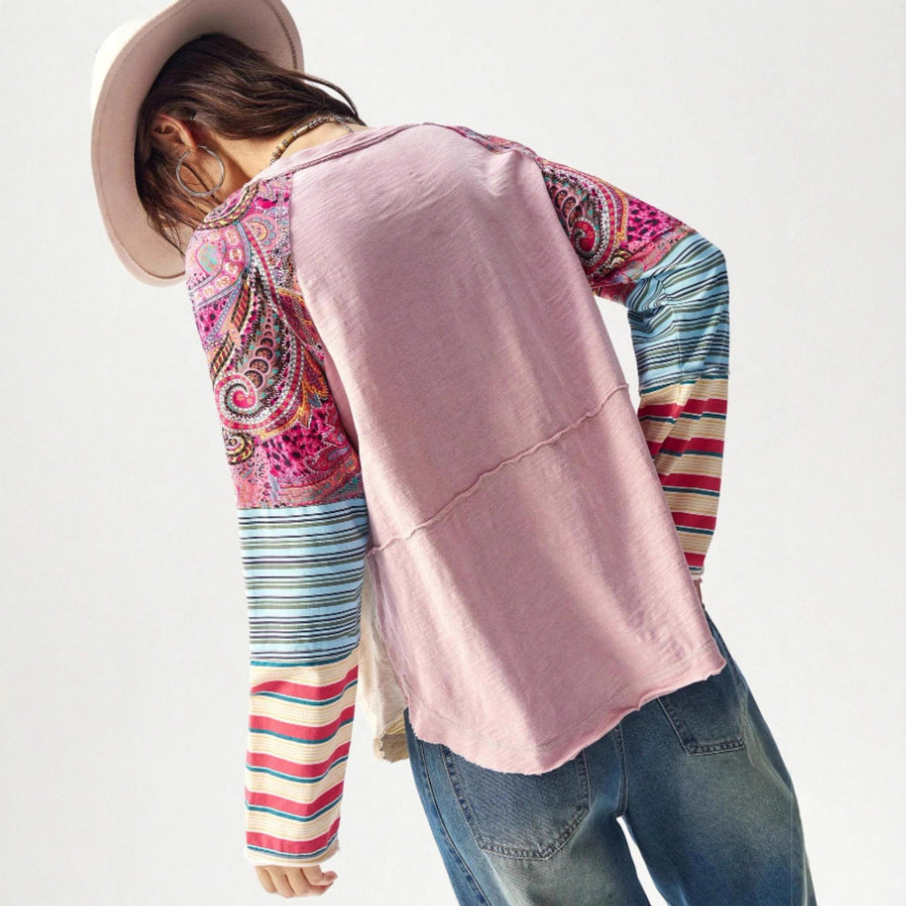 T-shirt manches longues imprimé pour femmes Col d'équipage