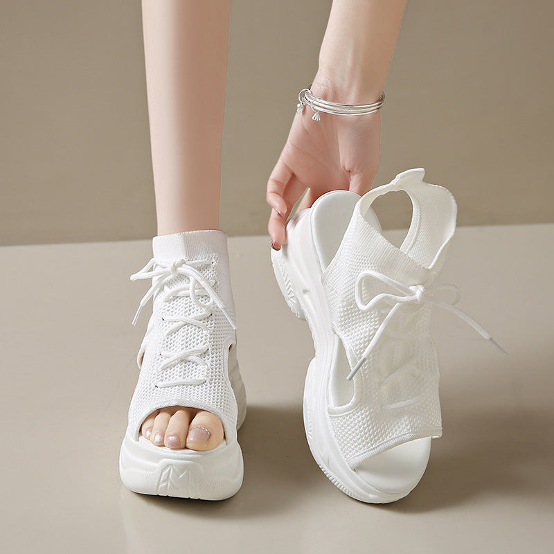 Femmes Flyknit Mesh Respirant Peep-Toe talons hauts