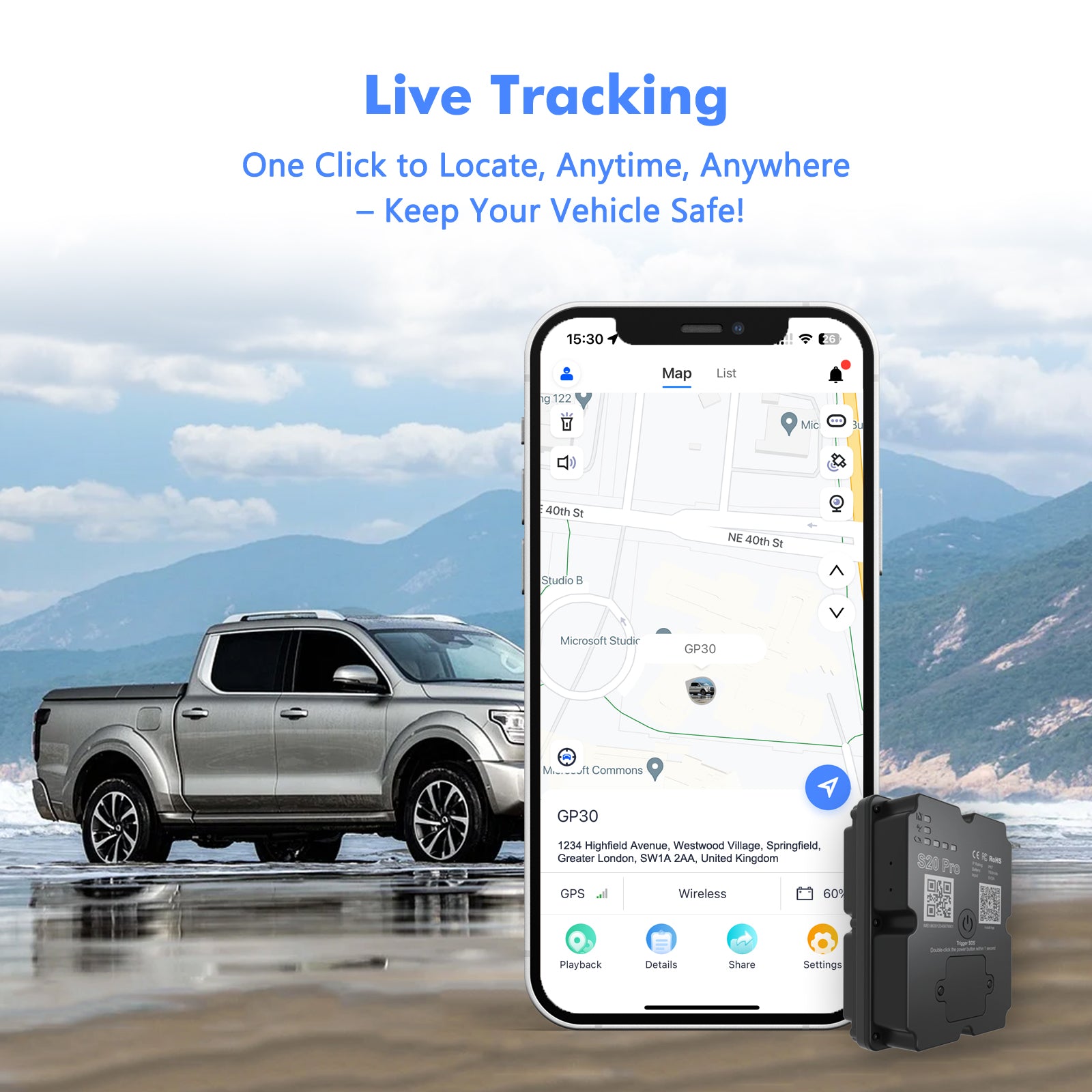 Batterie longue 4G GPS Véhicule Tracker - Jusqu'à 30 jours en attente