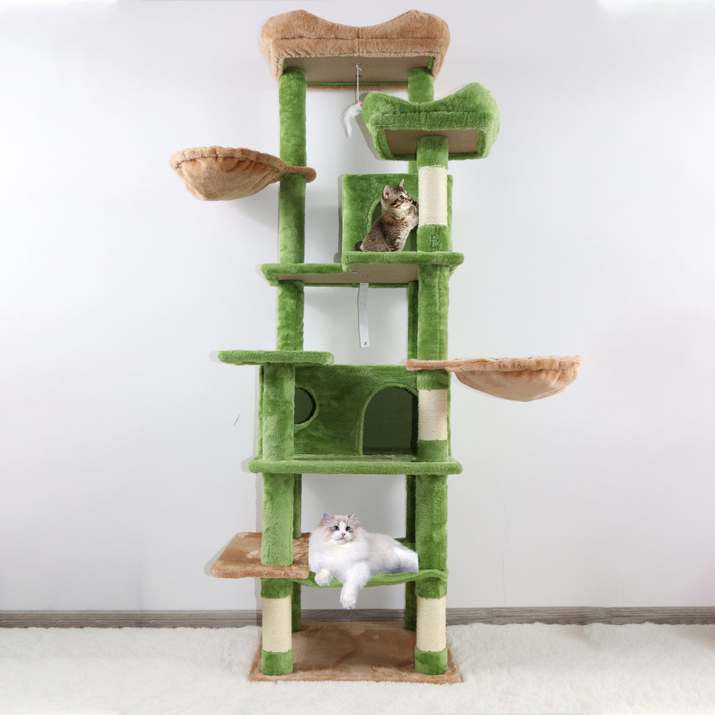 68in Grand arbre de chat vert multi-niveaux avec hamacs