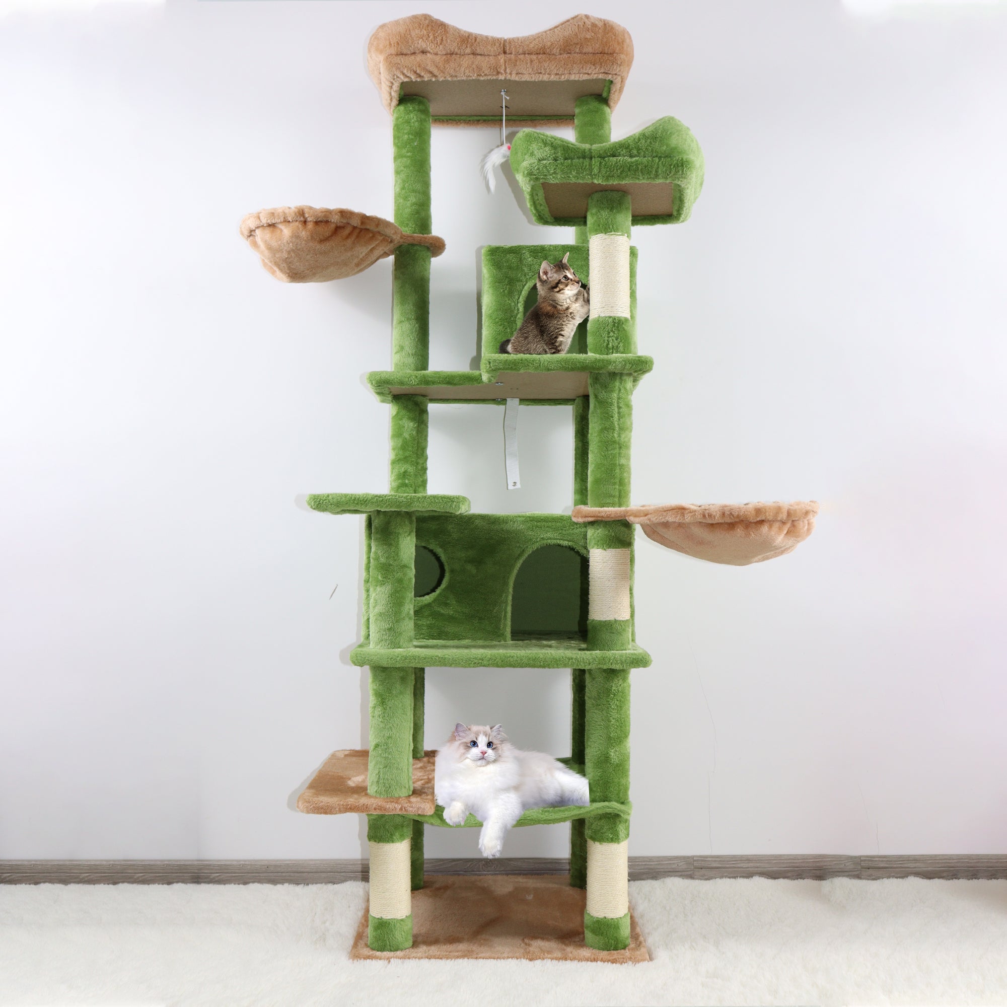 68in Grand arbre de chat vert multi-niveaux avec hamacs