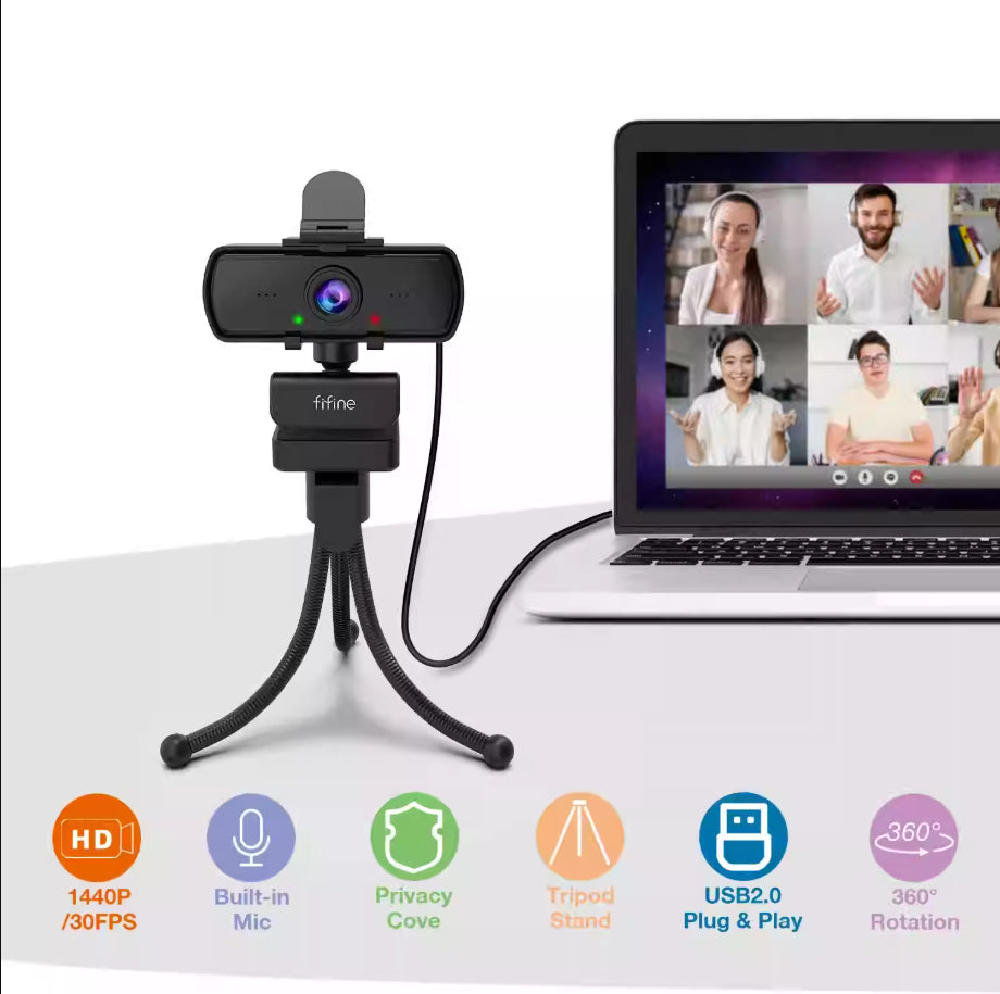 1440p Webcam PC Full HD avec trépied microphone