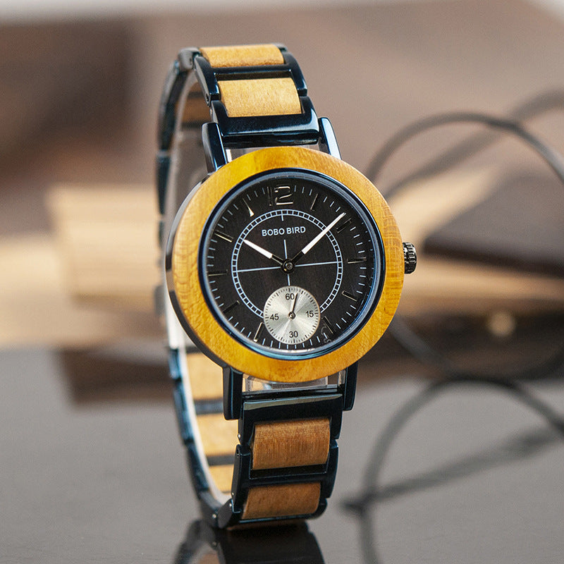 Montre Quartz classique en bois analogique de style minimaliste