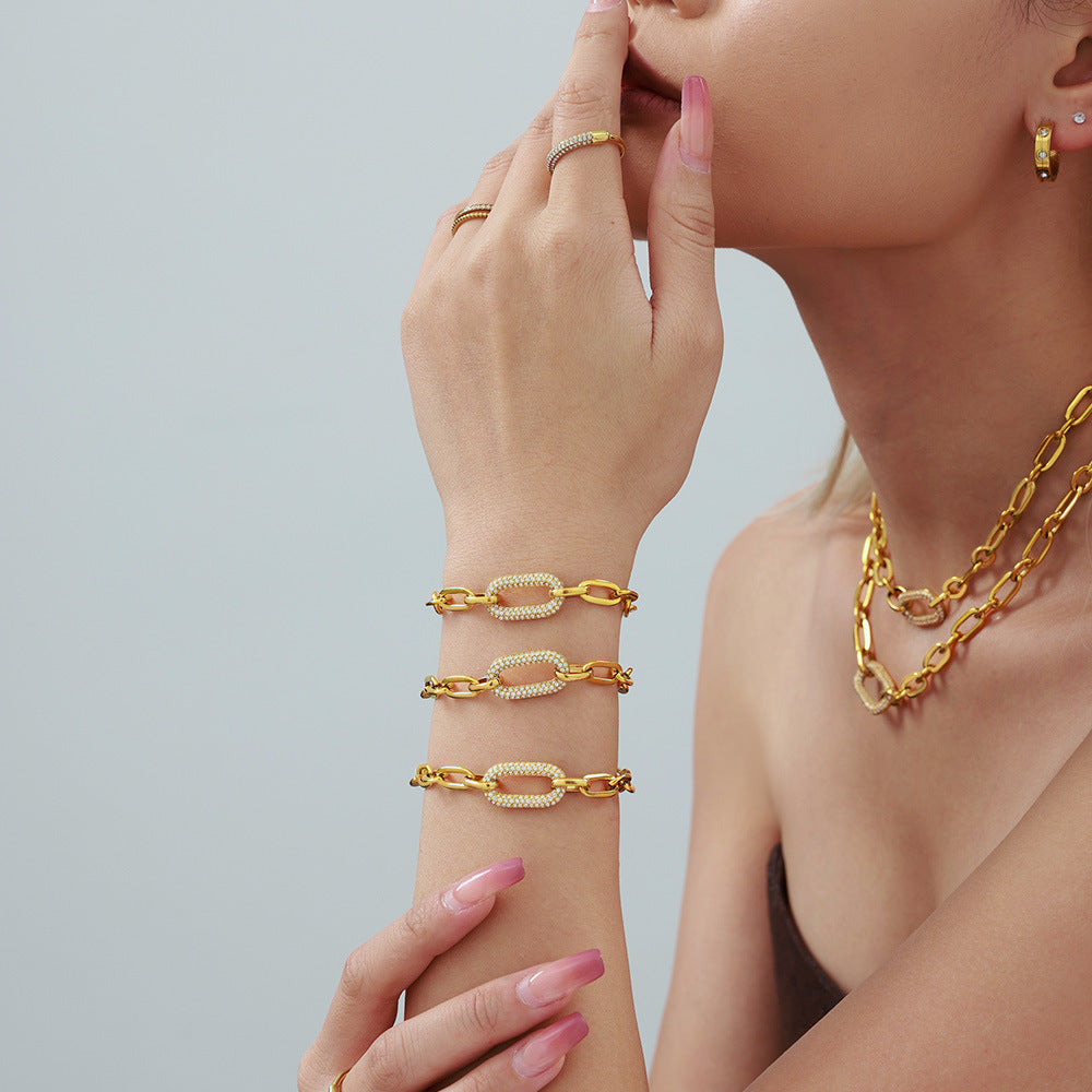 Bijoux en acier titane Acier inoxydable Micro-pave Zircon Collier et bracelet