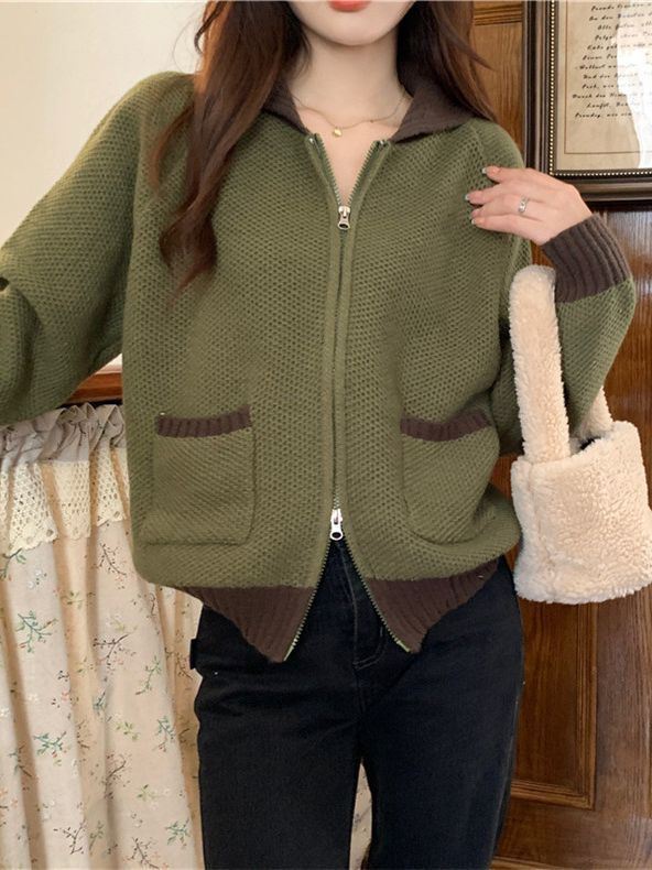 Cardigan tricoté pour femmes avec poches à double pointe