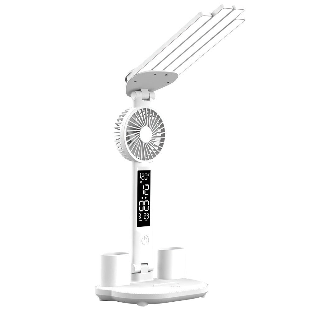 Lampe de lecture de bureau LED 4 têtes avec horloge d'éventail réglable lampe tactile rechargeable