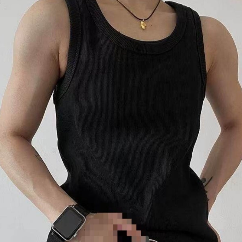 Haut de réservoir à côtes de style américain gris pour hommes