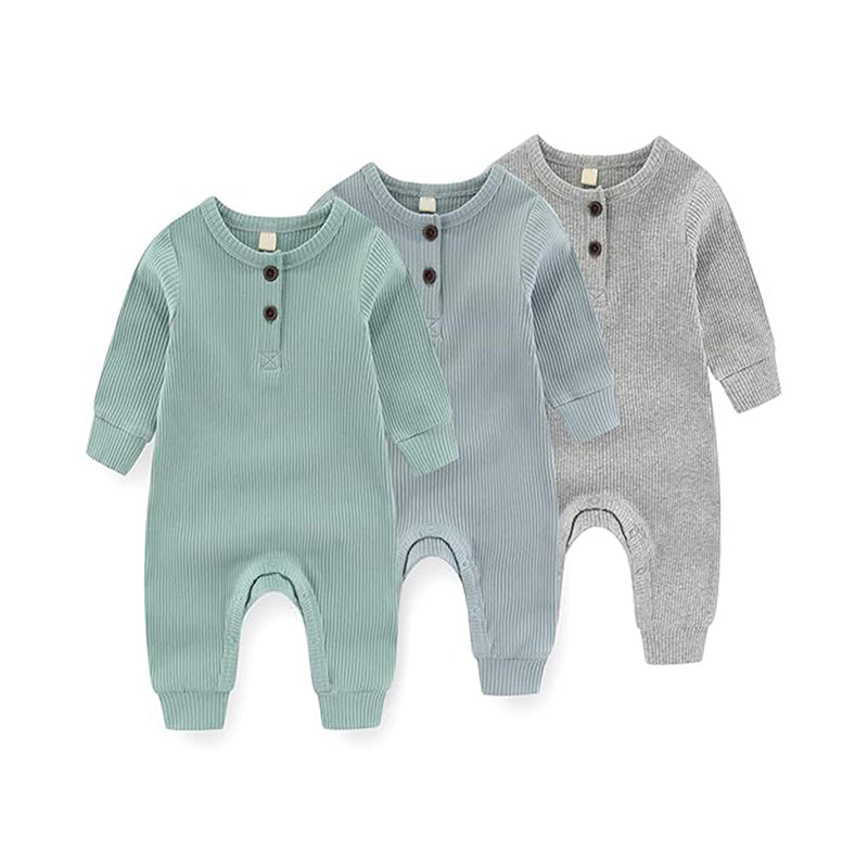 3-Pack Nouveau-nés Bébés Garçons & Filles Longue Manches Ribbed Romper Soft Button Front Jump