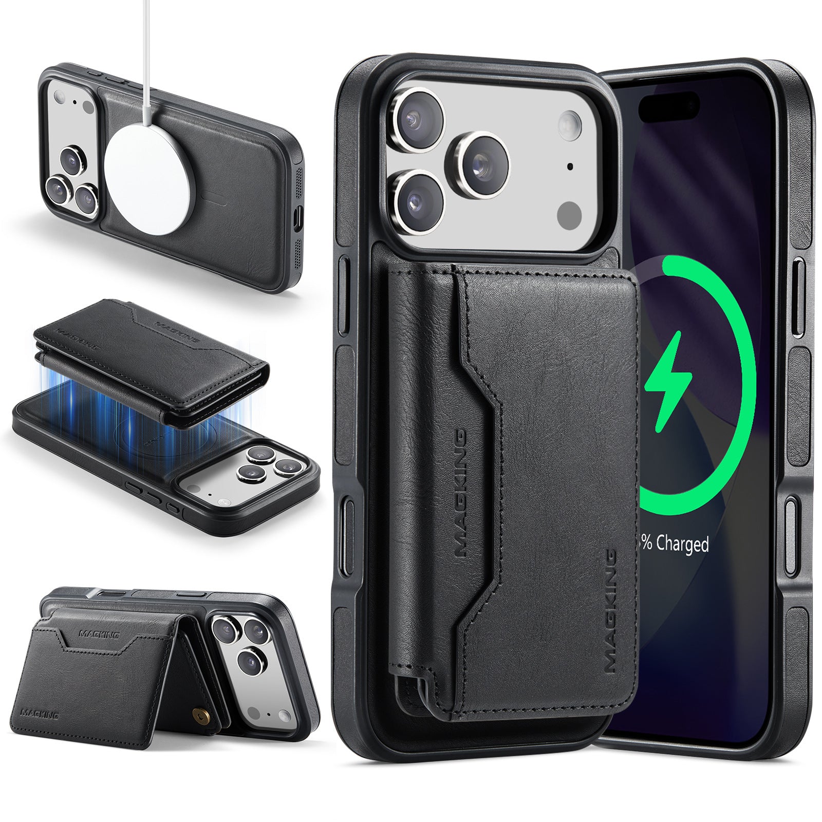 Housse de protection en cuir pour téléphone sans fil magnétique