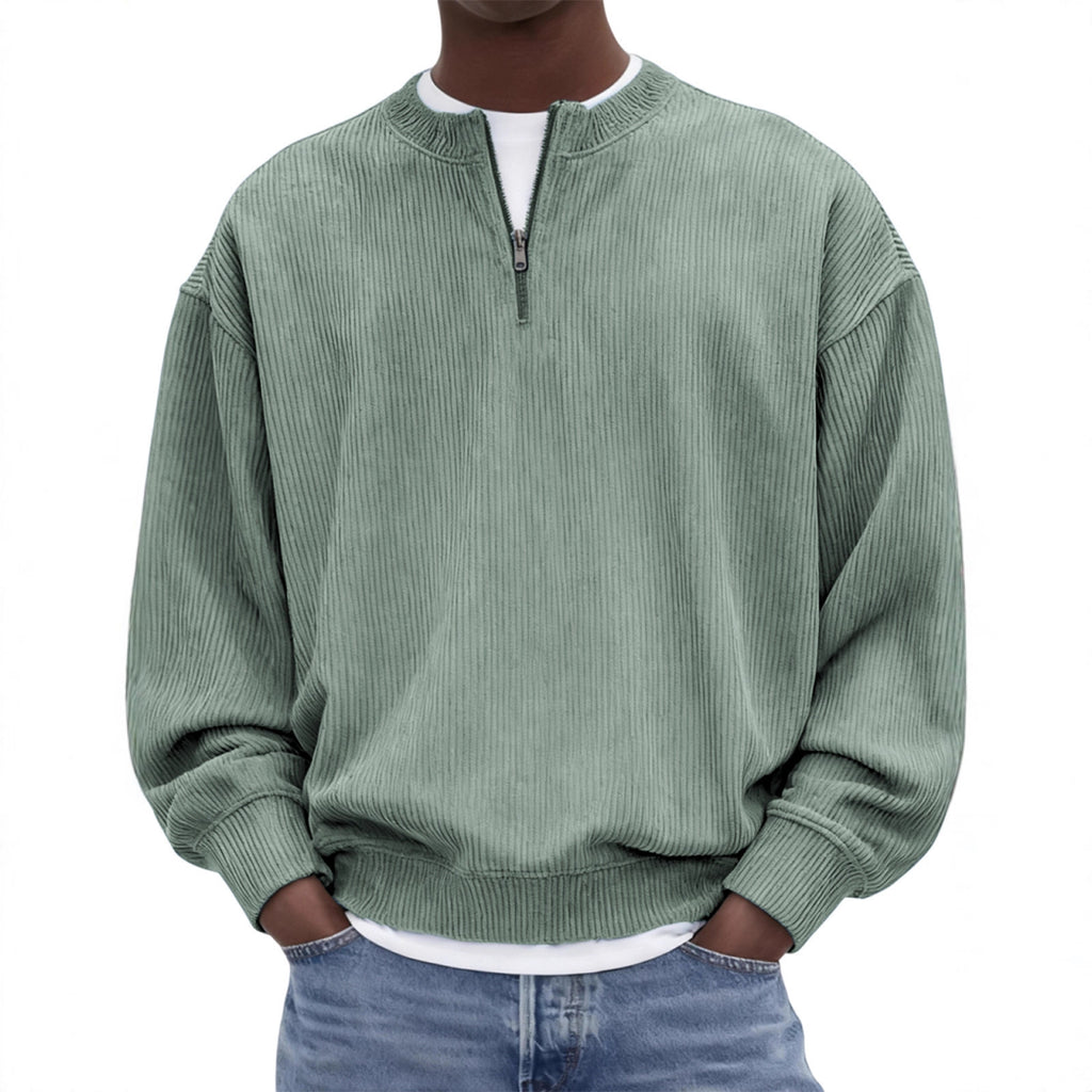Casual hommes manches longues Corduroy Top avec un collier debout et une demi-zip