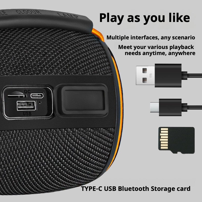 KP-810 Modèle Haut-parleur Bluetooth portable avec RGB lumières colorées Fente de carte basse lourde et