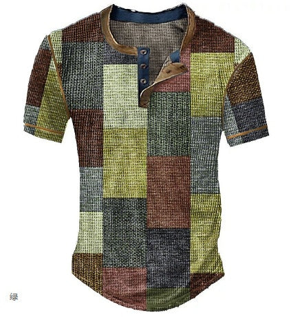 Vêtements Hommes Graphic Plaid Color Block Imprimé Waffle Henley Chemise manches courtes hommes