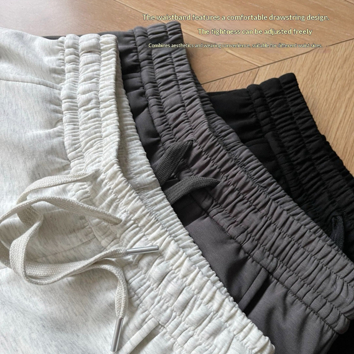 Pantalons élastiqués à taille sabre en trois couleurs