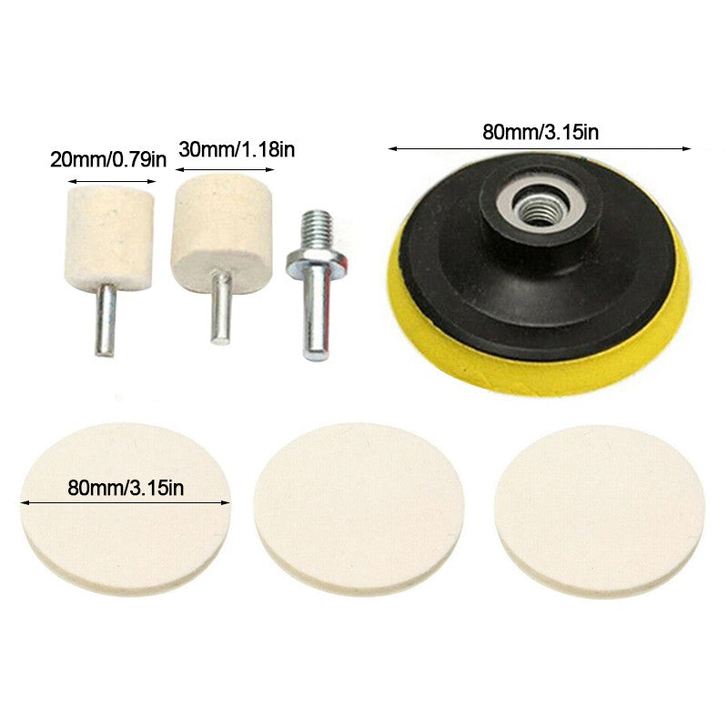 7PCS Set Cérium Oxide Kit de polissage par pare-brise Enlève-vent Plaquettes en feutre C