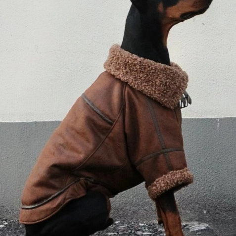 Manteau en cuir d'hiver Plus Velvet Pet pour grands chiens
