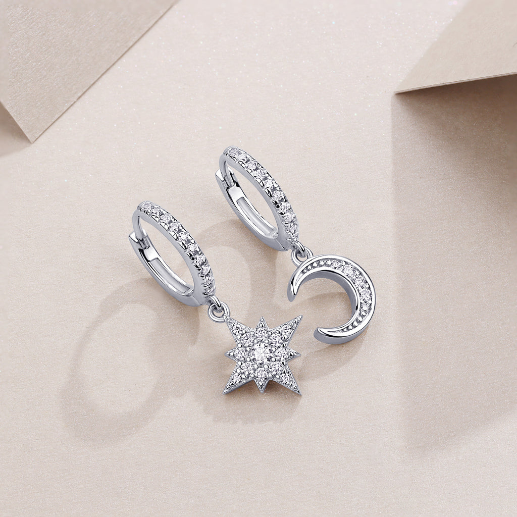 S925 Boucles d'oreilles en argent sterling et en huggie lune