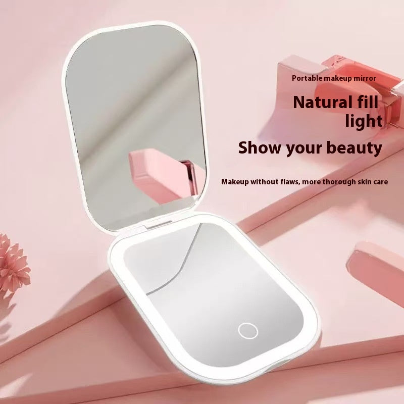 Miroir cosmétique pliable ultra-mince avec lumière tricolore légère