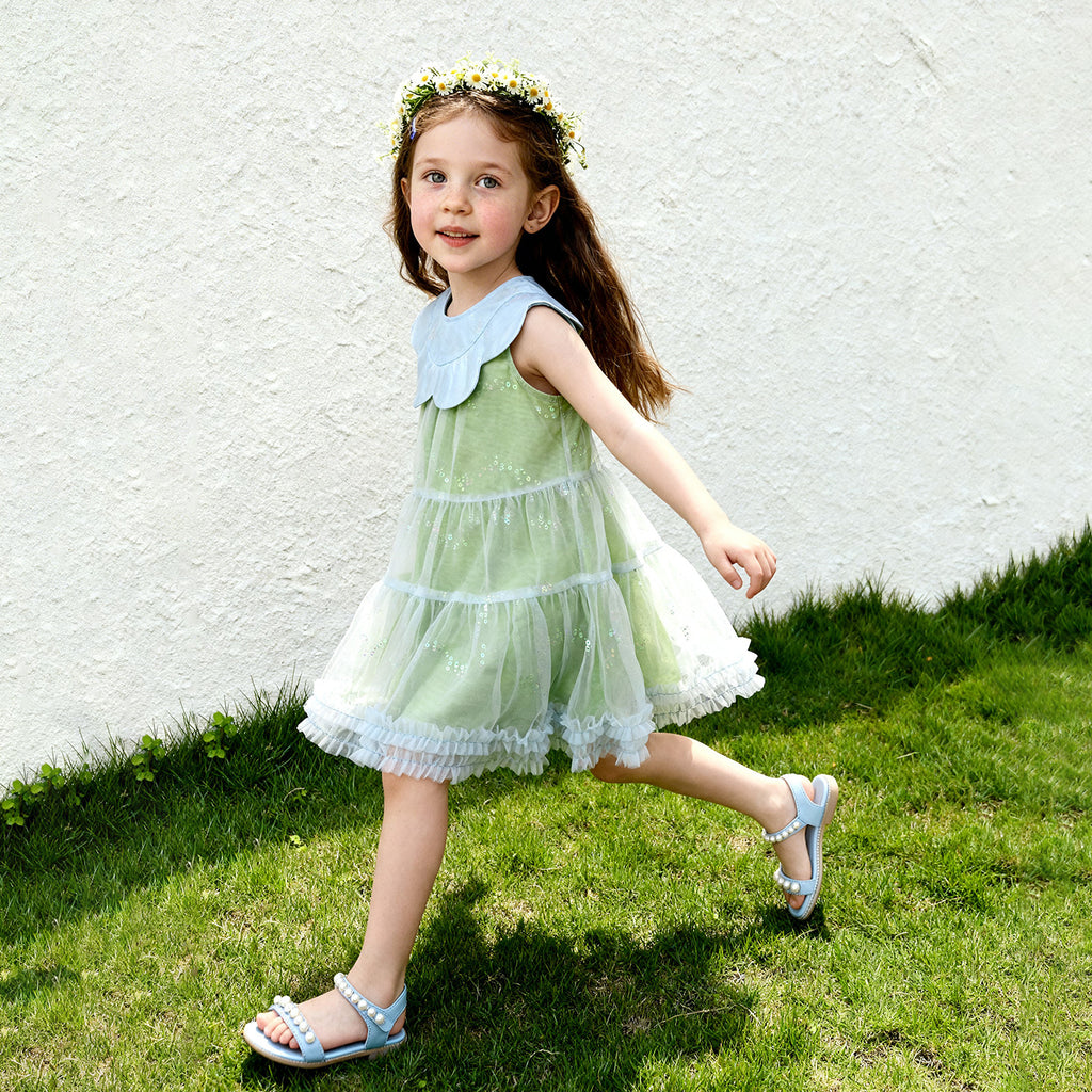 Robe en tulle pailletée à col floral pour filles