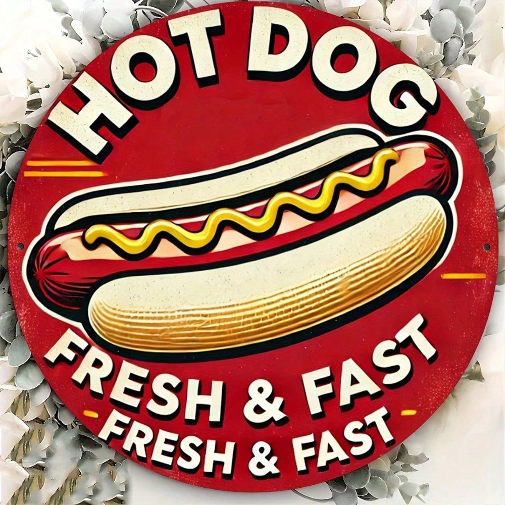 Vintage Dog Round Metal Sign 8x8in Retro Bar Cafe Wall Decor