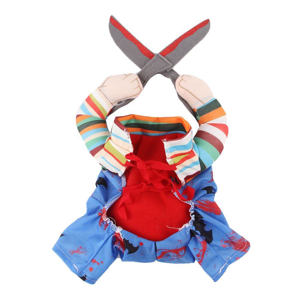 Costume d'Halloween pour animaux de compagnie Cat Funny Outfit with Ajustable Straps Scissor Shaped Suit Cosplay