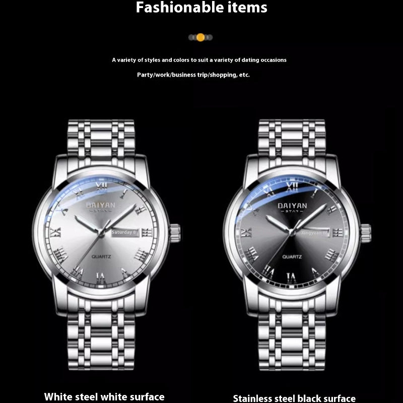 Stainless Steel with Dual Calendar Quartz Waterproof Watch