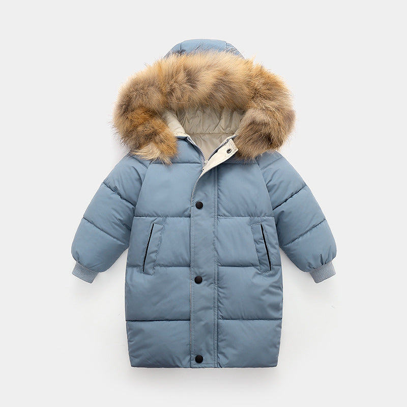 Grand collier de fourrure mi-longueur moyen et grand vêtements pour enfants épais en manteau d'hiver