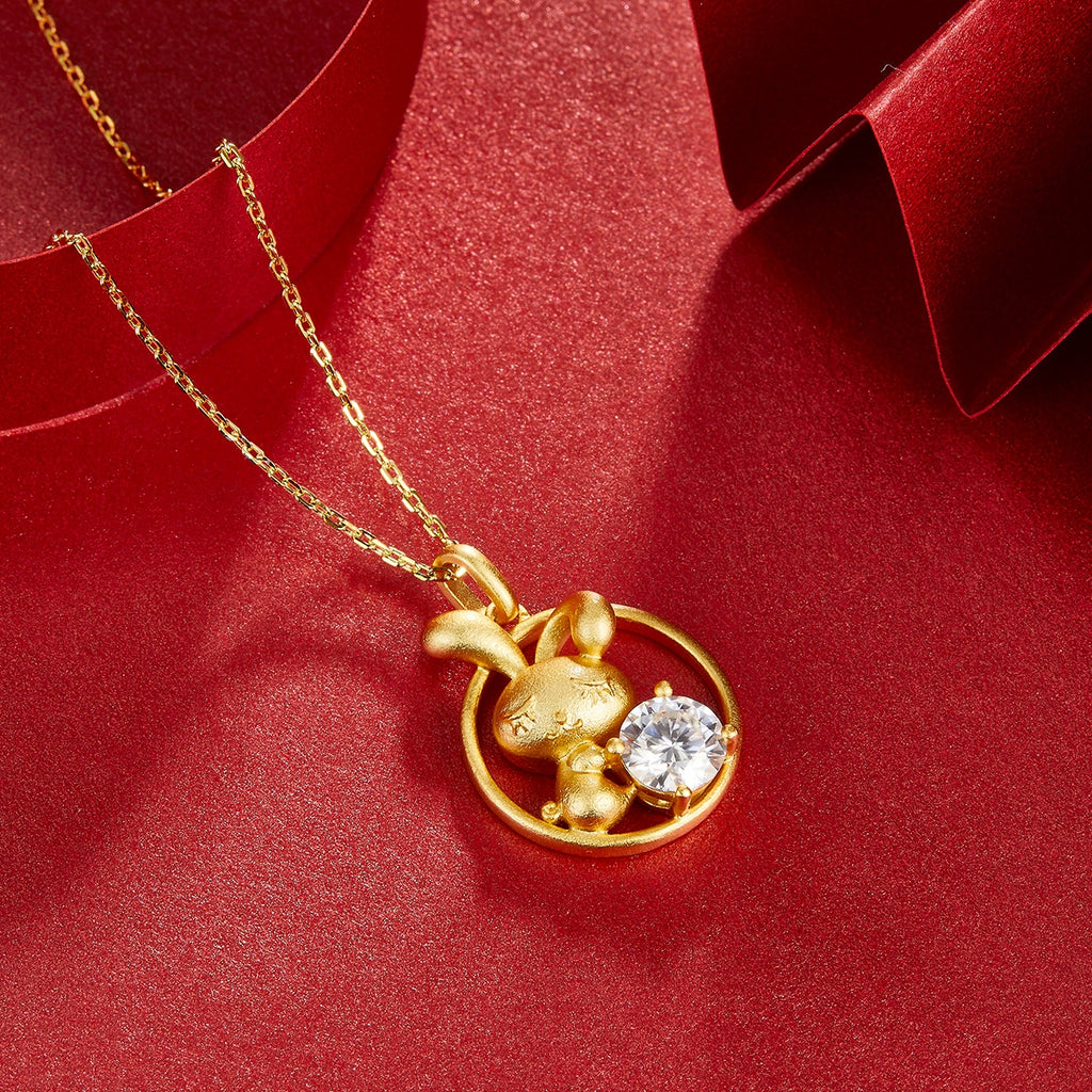 S925 Argent Sterling plaqué or 1ct D Couleur VVS1 Moissanite Lapin Collier 4.8g Chinois