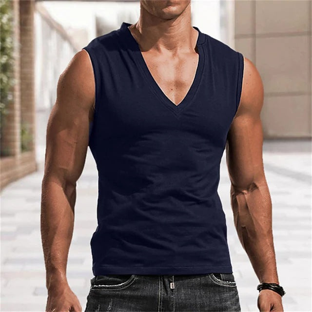 Hommes Solid-Color V-Neck Vest Casual Et sans manches respirantes