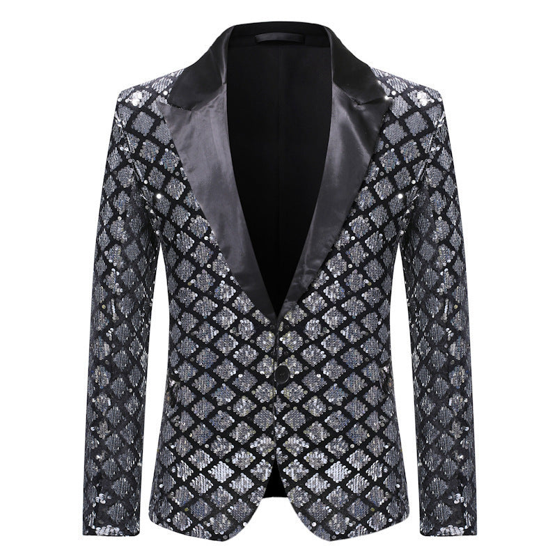 Scène Banquet Host Party Diamond-Shaped Sequin Suit Tuxedo Coat
