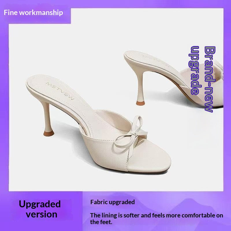 Talons hauts à talons ouverts Stiletto avec détails Bow Summer Sandales de style français pour femmes