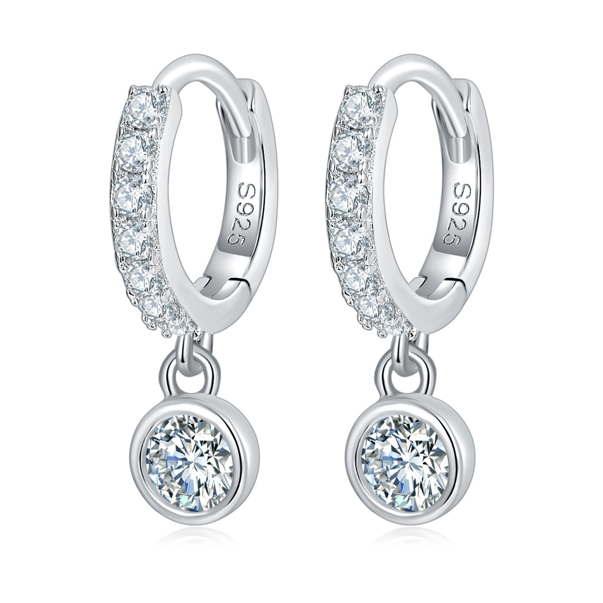 S925 Sterling Silver Moissanite Hoop Earrings with GRA Certificate